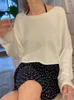 女性のフーディーズ女性ソリッド生のトリムクロップシャツセクシーなスクープネックソフトコットン秋のプルオーバートップビンテージストリートウェアルーズY2K