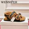 Sandalen Winter Vrouwen Kid Wol Muilezels Ronde Neus Metalen Gesp Slip Op Schoeisel Walk Flats Schoenen Dames Casual Outdoor Lesures Mujer