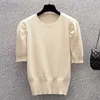 Swetry damskie M-4xl Summer Ice Silk Knitte T-shirt 2024 Krótkie rękawe O luz luźne stałe, duże, duże kobiety