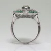 حلقات الكتلة Hoyon Emerald Copper Micro Micro Green Diamonds Style Women's خطبة خاتم مربع Gem Sliver 925 ملونة المجوهرات