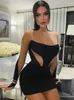 Casual Dresses Hugcitar Women Fashion Long Sleeve Patchwork Mesh See Through Sexy BodyCon Mini Dress 2024 Winter Evening Party Club Y2K