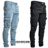 Jeans Men Black Cargo Pants Multi Pockets Denim Pantalones Blue Slim Fit Overol Hombre Fashion Casual Streetwear Trousers 3XL 240124