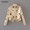 Damenjacken TEXIWAS Frauen Luxusjacke 2024 PU-Leder Metall Kreis Nieten aushöhlen Löcher Top Streetwear Outwear Mantel Kleidung