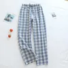 Pamuk Pijama Pantolon Erkekler ve Kadınlar İçin Gevşek ve İnce Yaz Pantolon Büyük boy ev eşyası gündelik ekose tasarım ev pijama pantolon 240129