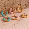 Creolen im Y2K-Stil, Schmuck für Mädchen, blau, gelb, rosa, Emaille, Donut-Form, Damen, Edelstahl