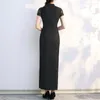 Ubranie etniczne Panie Cheongsam sukienka Elegancka vintage chińska koronkowa maxi z stojącą kołnierzową dzieloną kobietą klasyczny Qipao dla