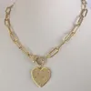 Colliers pendentifs collier à breloque coeur en or Micro pavé lien chaîne fermoir à vis mousqueton breloque coeur en or G230206148R