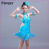 Costumes de danse latine pour enfants, vêtements de scène, robe pour filles, pompon, paillettes, vêtements de spectacle, vêtements d'été pour enfants