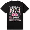 Camisetas masculinas feitas em 1974 floral 50 anos 50º aniversário camisetas em torno do pescoço de manga curta moda camiseta roupas casuais camisetas básicas