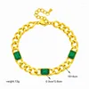 Link Bracelets DIEYURO 316L Stainless Steel Green Crystal Thick Chain Bracelet For Women Fashion Girls Wrist Jewelry Birthday Gifts Bijoux