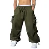 Pantalones para hombres Cargo de varios bolsillos Color sólido sólido recto
