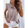 Blouses pour femmes Shirt Shirt Summer Bow Lace Up Up Polka Femme Ruffle Pullover Vintage Blusa Shirts Womens Sexy Tops