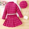 Clothing Sets CitgeeAutumn Kids Toddler Girl Outfit Plaid Print Long Sleeve Jacket And Pleated Skirt Beret Set Fall Clothes