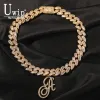 Pedras preciosas uwin 15 mm BauGetter Chain Chain DIY Letras cursivas Miami Link Colar Gold Gold Plated Micro paved Chain Chain