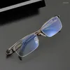 Lunettes de soleil Cadres Pure Titanium Business Semi Rimless Lunettes Cadre pour hommes Demi-lunettes optiques sans cadre Mâle Ultraléger