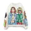 Women's Hoodies Zevity Women Fashion Modern Ladies Print Loose Fleece Sweatshirts Female O Neck Long Sleeve Chic Pullovers Tops H2840