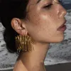 Dangle Earrings HUANZHI Gold Color Double Pine Needle Tassel For Women Copper Plated Exaggerated Jewelry Gifts 2024 Summer Trend