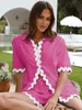 Parti Elbiseleri Amerikan Bayanlar Yaz Evi Günlük Şortları Koyu Renkli Dalgalı Tasarım Yarım Kollu Gömlek gevşek
