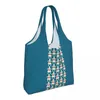 Sacs à provisions recyclage fleur robe fille bleu sac femmes épaule toile fourre-tout lavable épicerie Shopper sacs à main