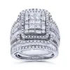 2020 Full Bling Crystal Zircon Wedding Rings for Women Cubic Zirconia Silver Color Stora förlovningsring299h