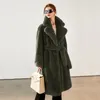 Women's Fur Winter Faux Coat Women Warm Long Coats Fluffy Suit Collar Lace-up Chic Robe Solid Cardigan Jackets Sleeve