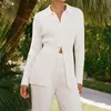 Kvinnors tvåbitar byxor LAPEL COLL SKAGT 2 OUTFITS CASIAL STIL SLIM FIT Women White Cardigan Trouser Button Down Basic Set Daily Outfit