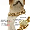 14mm Dog Collar Gold Color Stainless Steel Pet Chain Necklace Pet Supplies Canoidea Rhinestone Lock High Polished10-24Inch301a
