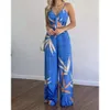 Summer Women Tropical Print Spaghetti Strap Casual Lace up Back Top High Waist Pants Set 2 Pieces Suit Sets 2023 Woman Clothing 240118