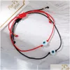 Charme Pulseiras Handmade Evil Blue Eye Set com Cartão Vermelho Preto String Pulseira Proteção Sorte Amet para Mulheres Homens Família Amigos Drop Otbna