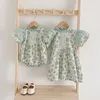 Meisje Jurken Baby Meisjes Kleding Jurk Kant Vliegende Mouw Print Zomer Romper Mode Zus Bijpassende Outfit Prinses