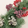 Decorative Flowers Christmas Red Berry Artificial Holly Berries Simulation Cherry Stamen Frosted Double Head For Wreath Gift Xmas Party