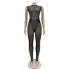 Fashion Rhinestone Jumpsuits For Women Sexy Mesh See Through Sleeveless Onepiece Body Suit 2024 New Party Club Jumpsuit Suit Outfits