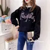 Sweats à capuche pour femmes Vêtements féminins Casual 3D Lettre Sweatshirts Mode Perle Perles Printemps Automne Coréen Lâche O-cou Dentelle Patchwork
