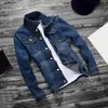 Men Denim Jacket Autumn Winter Jeans Long Sleeve Slim Fit Turndown Collar for Working 240124