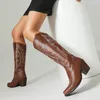 Bottes IPPEUM Rose Western Cowboy Genou Haut Bout Pointu Chunky Talon Femmes Chaussures Cowgirl Botas Mujer