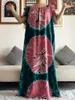 Ethnic Clothing 2024 African Dashiki Dress Kaftan Abaya Cotton Boat-neck Floral Printed Short Sleeve Loose Women Casual With Scarf