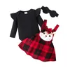 Kleidung Sets Mababy 0-18M Weihnachten Geboren Säugling Baby Mädchen Kleidung Langarm Rüschen Strampler Plaid Deer Rock Outfit xmas Kostüm D05