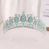 Pinces à cheveux baroques pour femmes, fleurs roses et vertes, couronne en strass, couvre-chef de fête en cristal
