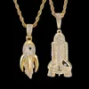 Nya modepersonliga killar Guldpläterade Mens Bling Rocket Ship Pendant Halsbandkedjor Hip Hop Iced Out Rock Rapper Jewelry Gift273a