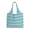 Shopping Bags Zigzag Pattern Seamless Canvas Women Reusable Large Capacity Groceries Bohemian Modern Geometric Shopper Tote