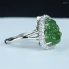 Cluster Rings Natural Green Jade Buddha Ring 925 Sterling Silver Hetian Jades Nephrite Maitreya Laughing Fengshui Amulet Women