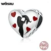 Lösa ädelstenar Wostu Heart Charms 925 Sterling Silver Animal Pet Love Pärlor Graverade Fit Women Armelets smycken CQC1508