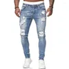 Jeans pour hommes Mode Street Style Ripped Skinny Hommes Vintage Wash Solid Denim Pantalon Mens Casual Slim Fit Crayon Pantalon