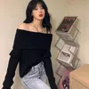 Lucyever Slash Neck maglione lavorato a maglia donna sexy spalle scoperte manica lunga pullover femminile coreano elegante addensare slim maglioni Top 240131