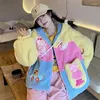 Women's Hoodies Rabbit Ear Lamb Velvet Zipper Sweater Cute Little Bear Cartoon Embroidery Contrast Hooded Student Sweet Coat