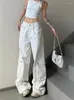 Jeans da donna Deeptown Y2K Pantaloni cargo bianchi vintage da donna Pantaloni denim a gamba larga stile coreano Pantaloni streetwear oversize con tasche Hip Hop