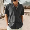 Men's Casual Shirts Solid Color Single Breasted Lapel Double Side Large Pockets Cotton Linen Button Big And Tall Summer Apparel