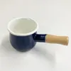 500ml Mini Emaille Koffie Melkpot Met Houten Handvat Steelpan Kookgerei Voor Baby Ontbijt Havermout Koken Gasfornuis Inductie 240130