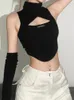 Tanks pour femmes Goth Dark Techwear Cyber Y2K Hollow Out Débardeurs Punk Gothic Turtleneck Femmes Sexy Crop Top avec manches à gants Skinny