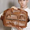 Briefcases Casual Retro Leather Men Briefcase 15.6-inch Computer Bag Business Handbag Shoulder Satchel Head Layer Cowhide Men's